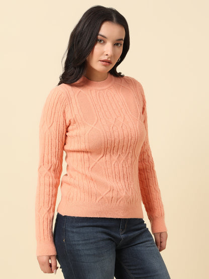 Sweater for Women | Winter Wear Knitted Fabric Round Neck Regular Fit Self Design Pattern
