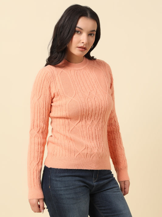 Sweater for Women | Winter Wear Knitted Fabric Round Neck Regular Fit Self Design Pattern