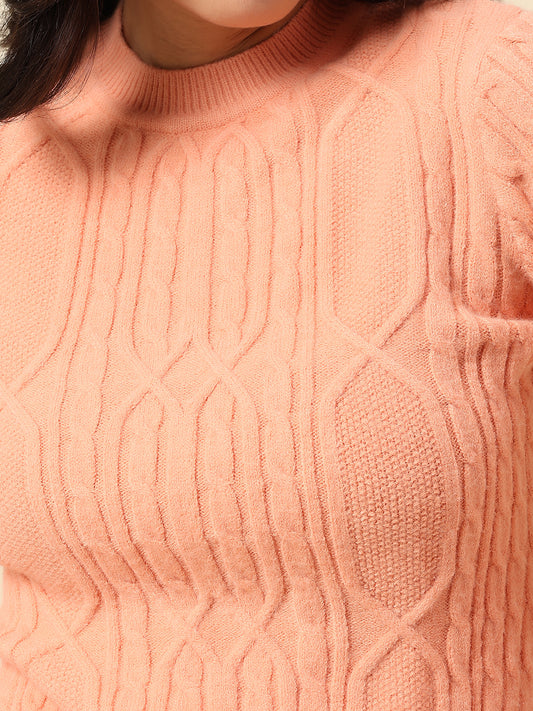 Sweater for Women | Winter Wear Knitted Fabric Round Neck Regular Fit Self Design Pattern