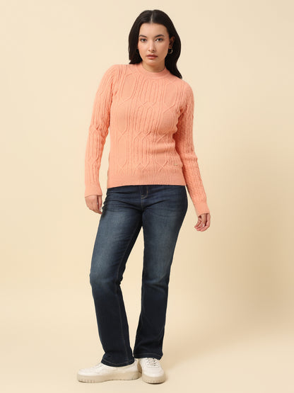 Sweater for Women | Winter Wear Knitted Fabric Round Neck Regular Fit Self Design Pattern