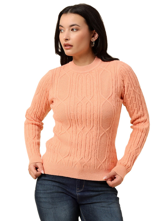 Sweater for Women | Winter Wear Knitted Fabric Round Neck Regular Fit Self Design Pattern