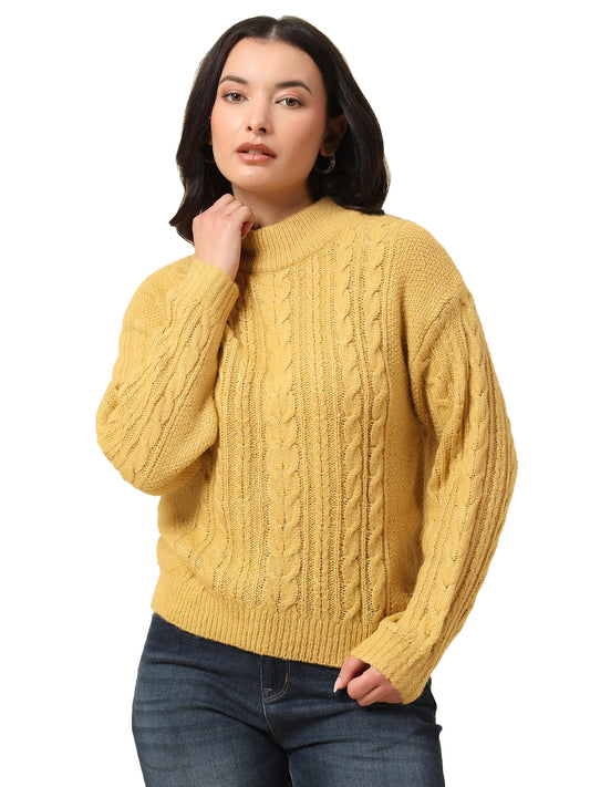Sweater for Women | Winter Wear Knitted Fabric Round Neck Regular Fit Self Design Pattern