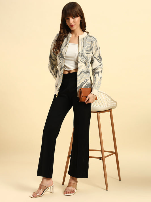 Sweater for Women | Winter Wear Knitted Fabric Round Neck Regular Fit Printed Pattern