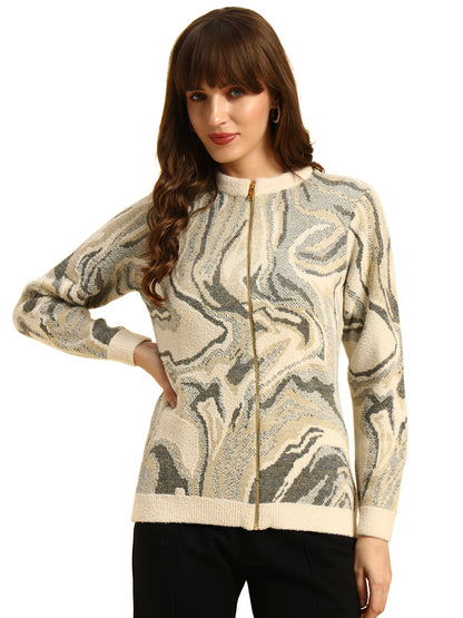 Sweater for Women | Winter Wear Knitted Fabric Round Neck Regular Fit Printed Pattern