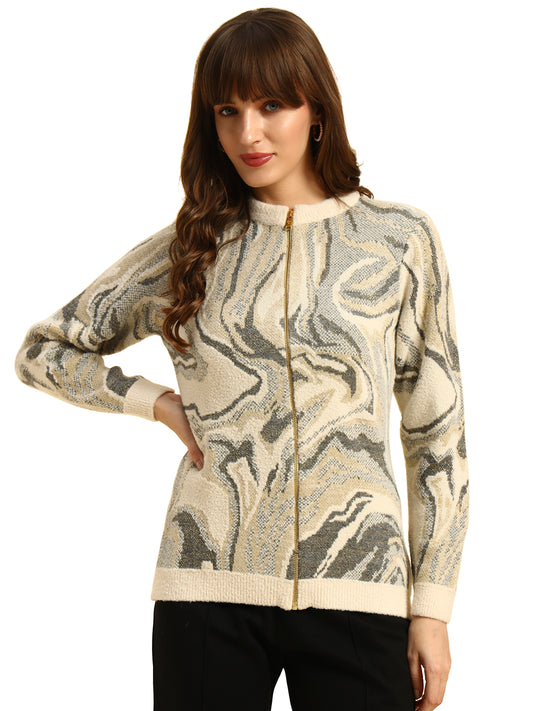 Sweater for Women | Winter Wear Knitted Fabric Round Neck Regular Fit Printed Pattern