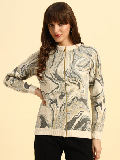 Sweater for Women | Winter Wear Knitted Fabric Round Neck Regular Fit Printed Pattern