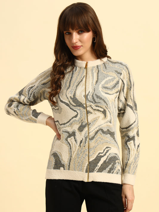 Sweater for Women | Winter Wear Knitted Fabric Round Neck Regular Fit Printed Pattern