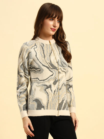 Sweater for Women | Winter Wear Knitted Fabric Round Neck Regular Fit Printed Pattern