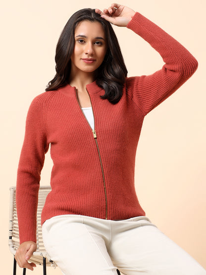 Sweater for Women l Winter Wear Knitted Fabric Mandarin Collar Regular Fit Self Design Pattern