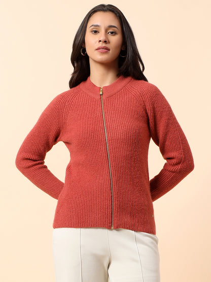 Sweater for Women l Winter Wear Knitted Fabric Mandarin Collar Regular Fit Self Design Pattern