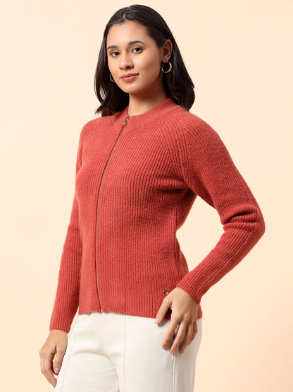 Sweater for Women l Winter Wear Knitted Fabric Mandarin Collar Regular Fit Self Design Pattern