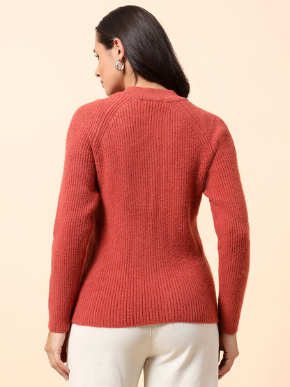 Sweater for Women l Winter Wear Knitted Fabric Mandarin Collar Regular Fit Self Design Pattern