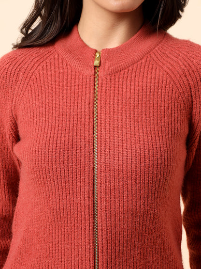 Sweater for Women l Winter Wear Knitted Fabric Mandarin Collar Regular Fit Self Design Pattern