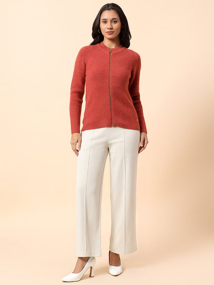 Sweater for Women l Winter Wear Knitted Fabric Mandarin Collar Regular Fit Self Design Pattern
