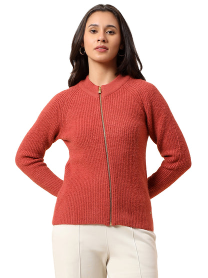 Sweater for Women l Winter Wear Knitted Fabric Mandarin Collar Regular Fit Self Design Pattern