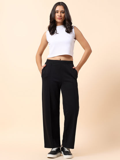 Formal Trouser for Women | Breathable & Soft with Color Fastness Regular Fit Polyester Fabric Solid Pattern Elasticated Closure