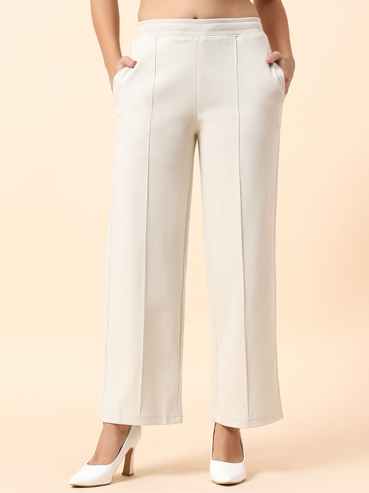 Formal Trouser for Women | Breathable & Soft with Color Fastness Regular Fit Polyester Fabric Solid Pattern Elasticated Closure