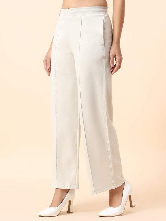 Formal Trouser for Women | Breathable & Soft with Color Fastness Regular Fit Polyester Fabric Solid Pattern Elasticated Closure