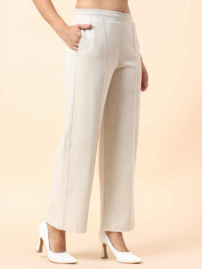 Formal Trouser for Women | Breathable & Soft with Color Fastness Regular Fit Polyester Fabric Solid Pattern Elasticated Closure