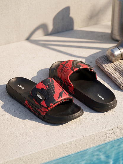 Men's Red Colourblock Sliders