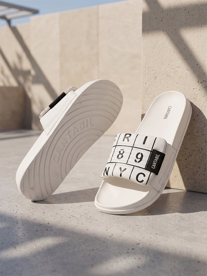 Men's White Colourblock Sliders