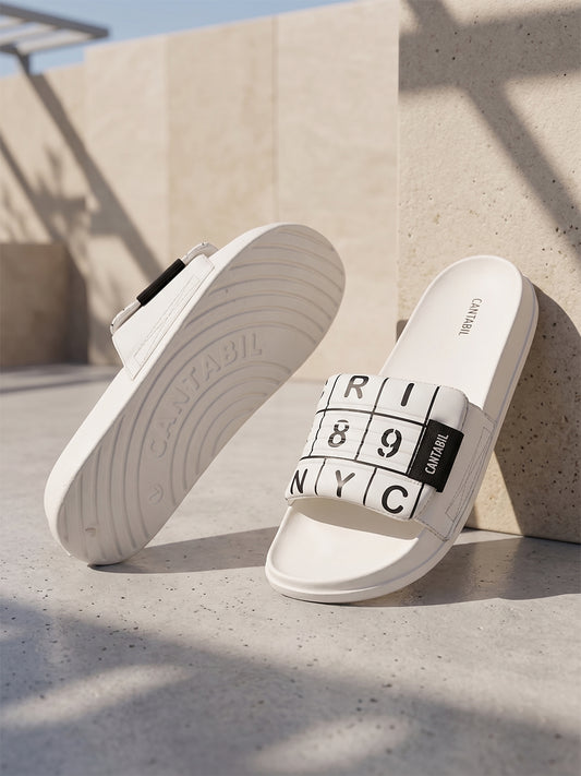 Men's White Colourblock Sliders
