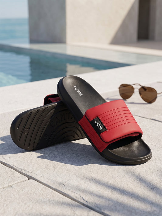 Men's Red Colourblock Sliders