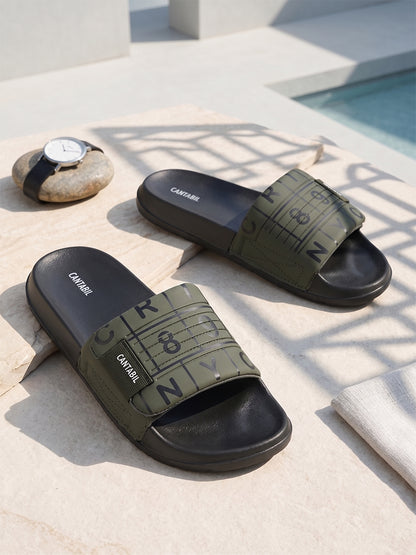 Men's Green Colourblock Sliders