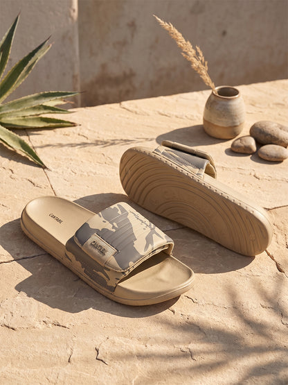 Men's Beige Colourblock Sliders