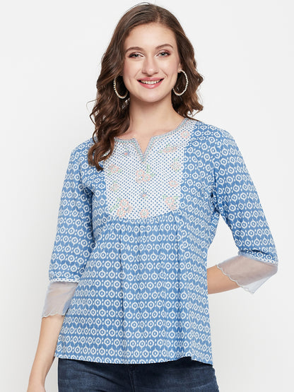 Cantabil Women Blue Printed Tunic (7135773622411)