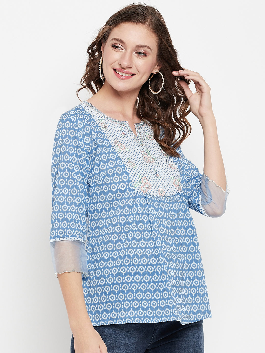 Cantabil Women Blue Printed Tunic (7135773622411)