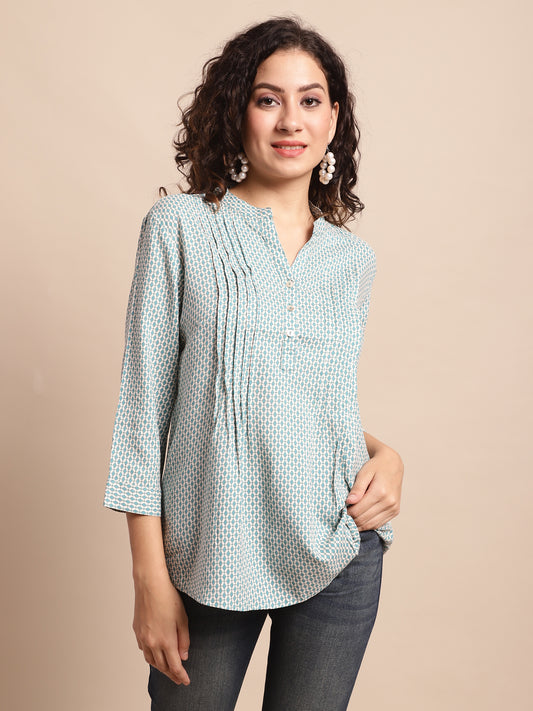 Cantabil Women Teal Blue Printed Tunic (7137952039051)