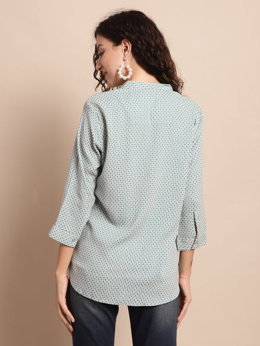 Cantabil Women Teal Blue Printed Tunic (7137952039051)