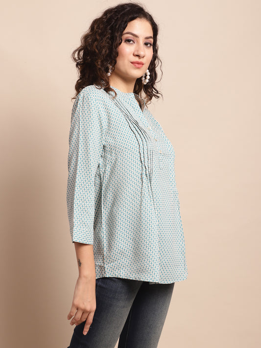 Cantabil Women Teal Blue Printed Tunic (7137952039051)