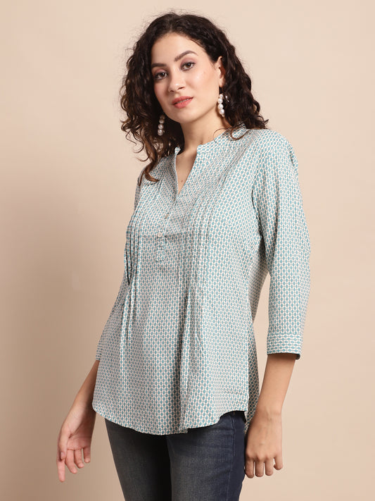 Cantabil Women Teal Blue Printed Tunic (7137952039051)