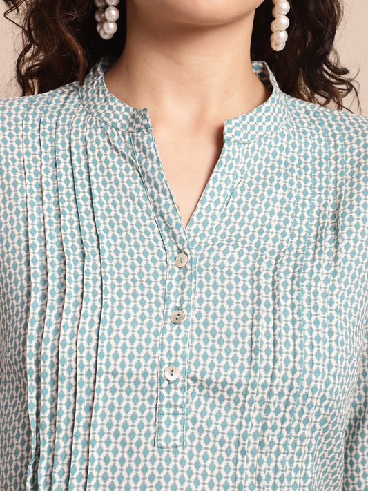Cantabil Women Teal Blue Printed Tunic (7137952039051)