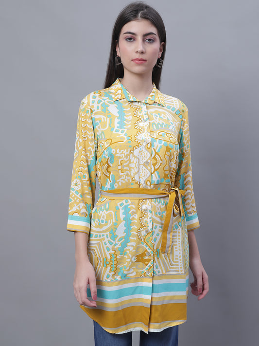 Cantabil Women Printed Mustard Tunic (7135784370315)