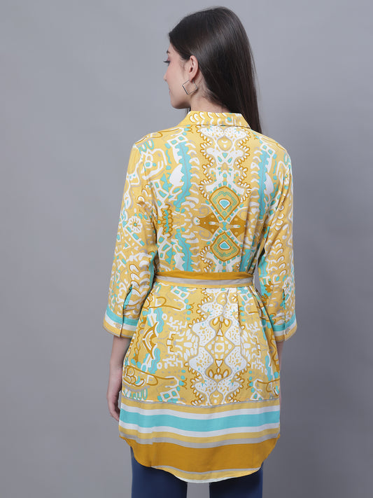 Cantabil Women Printed Mustard Tunic (7135784370315)