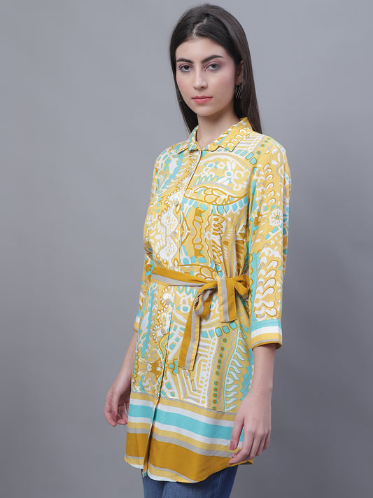 Cantabil Women Printed Mustard Tunic (7135784370315)