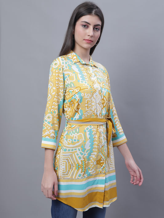 Cantabil Women Printed Mustard Tunic (7135784370315)