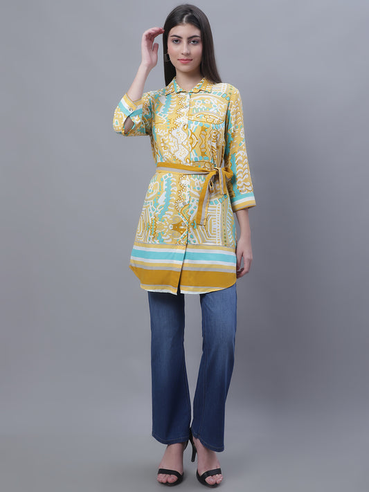 Cantabil Women Printed Mustard Tunic (7135784370315)