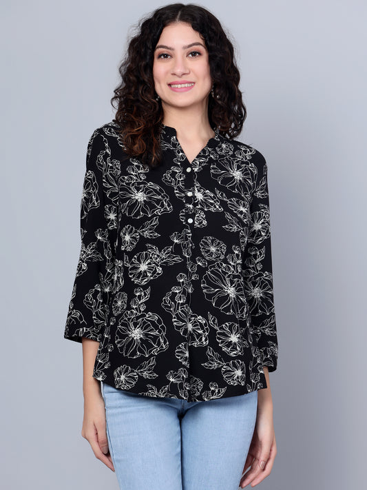 Cantabil Women Black Floral Printed 3/4th Sleeves Casual Tunic (7153686577291)