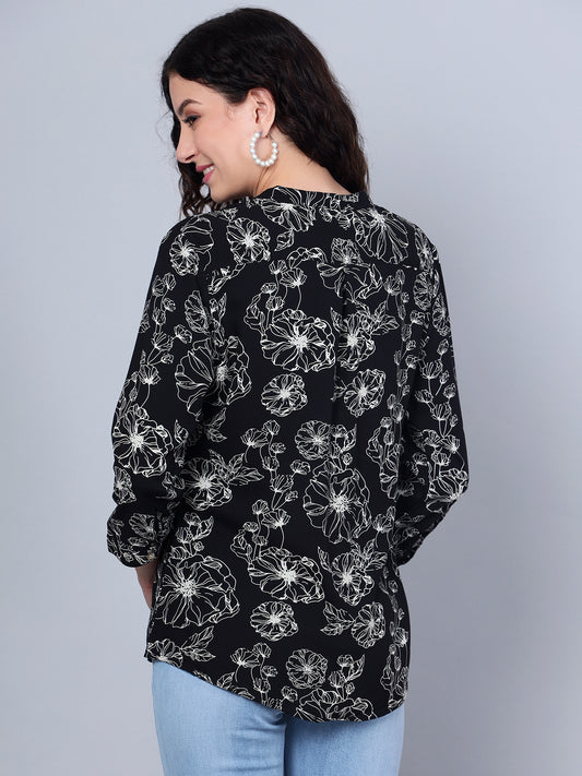 Cantabil Women Black Floral Printed 3/4th Sleeves Casual Tunic (7153686577291)