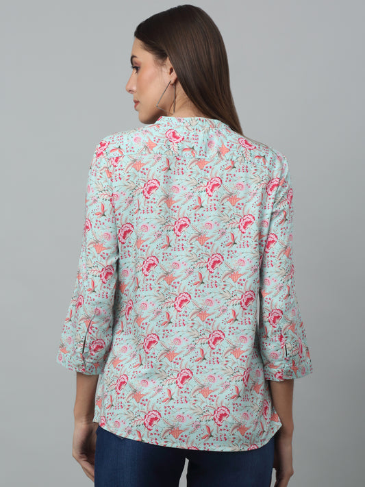 Women's Casual  Multi Color Floral Print Mandarin Collar Tunic