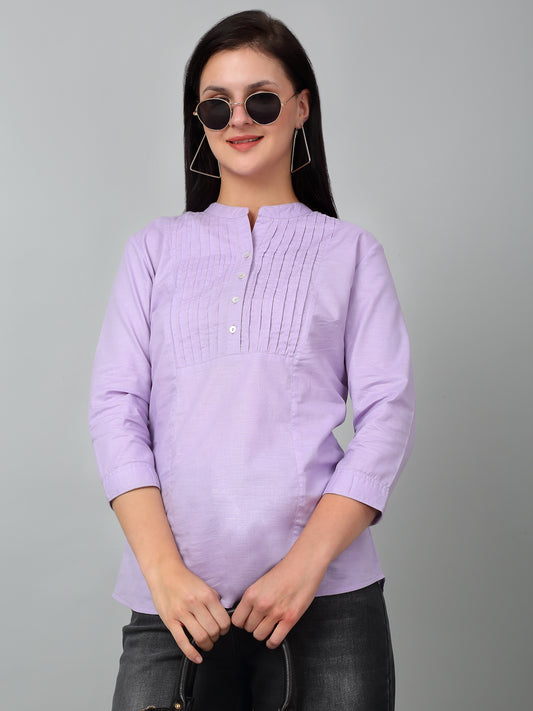 Women's Casual  Lilac Solid Mandarin Collar Tunic