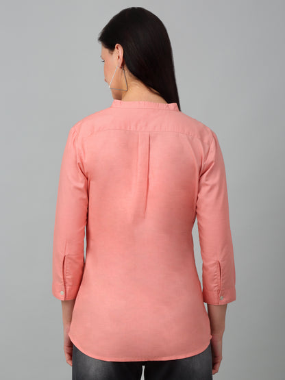 Women's Casual  Peach Solid Mandarin Collar Tunic