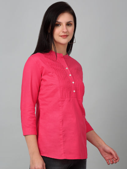 Women's Casual  Pink Solid Mandarin Collar Tunic