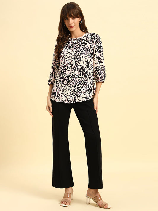 Tunic for Women | Breathable & Soft with Color Fastness Regular Fit Round Neck Poly Cotton Fabric Printed Pattern