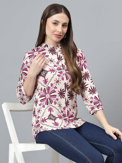 Women Multicolor Printed Band Collar Casual Tunic