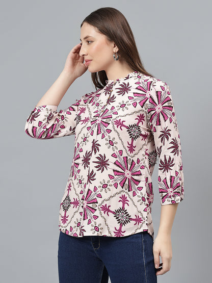 Women Multicolor Printed Band Collar Casual Tunic